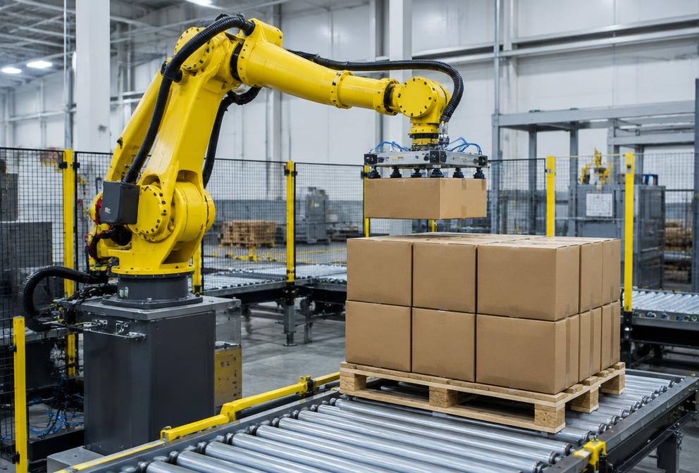 Tööstusrobot ladumas kaste alusele